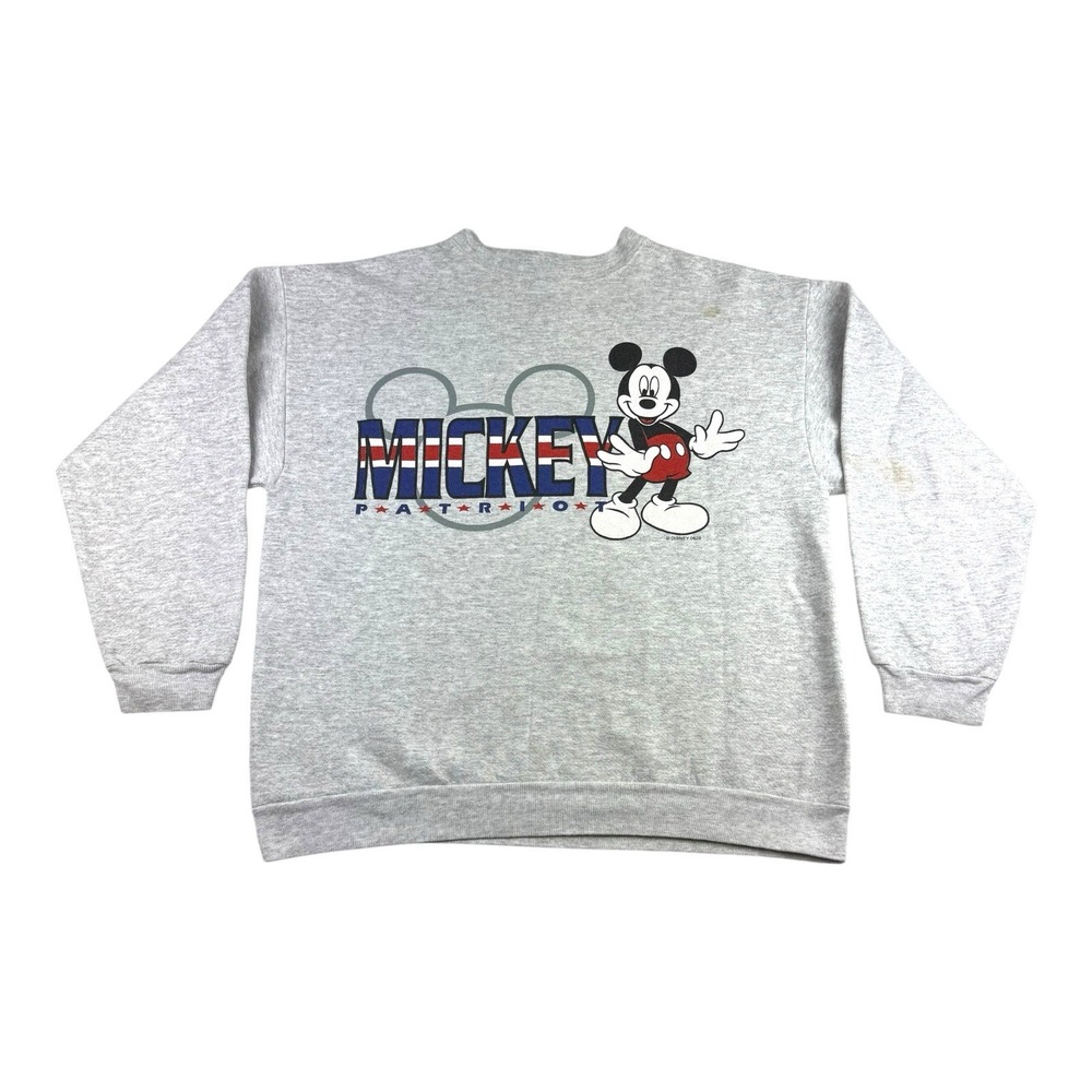 VTG 90s Disney Patriot Mickey Unlimited Sweatshirt Large Gray Pullover Crewneck